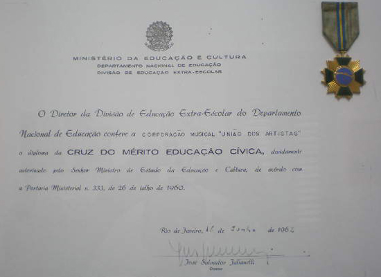 Diploma da Cruz do Mérito da Educação Cívica